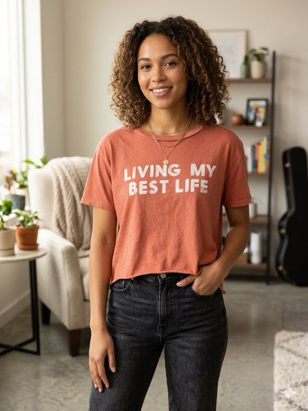 Grayson Threads Rust-Orange Graphic Crop Tee with White Print